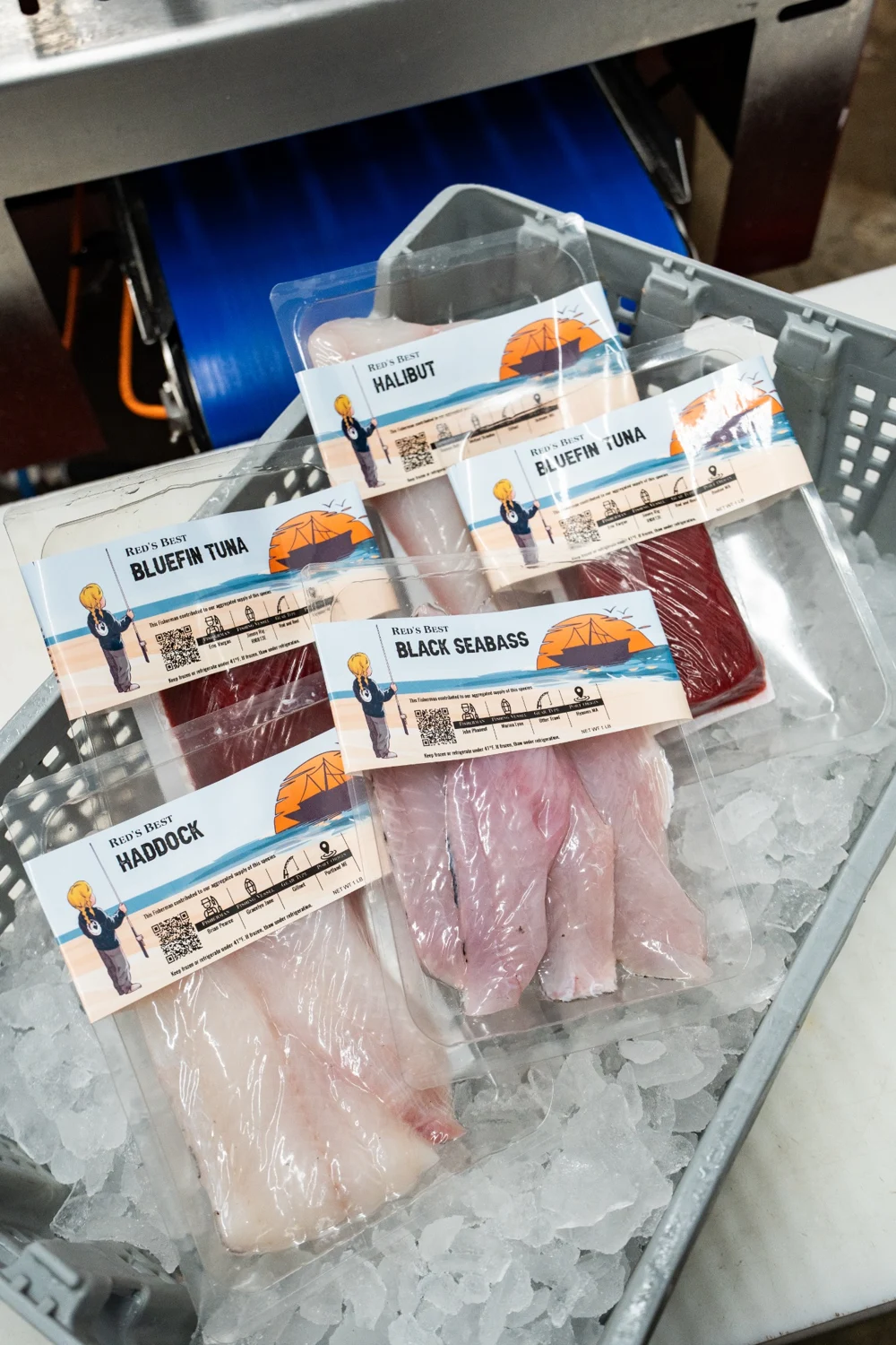 Individually packaged seafood portions ready for frozen collections